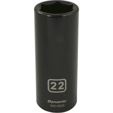 Dynamic 1/2" Drive Deep Socket, Black Phosphate, Tools 1/2" Drive 6 Point Metric, 22mm Deep Length D014222